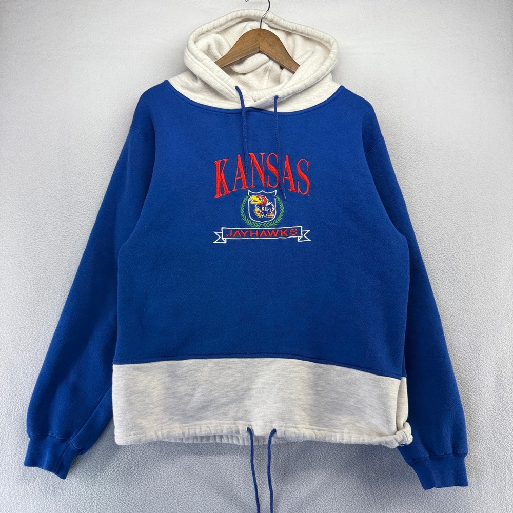 Vintage University Of Kansas Hoodie men's Large Blue Embroidered Sweatshir 90s